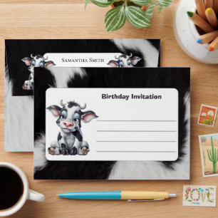 FUNNY Black White Cute Cow birthday Envelope