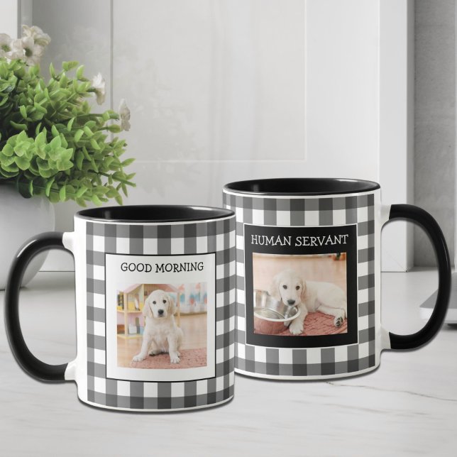 Funny Black White Gingham 2 Dog Photo Custom  Mug (Creator Uploaded)