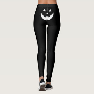 Funny black white Jack o lantern face Halloween Leggings