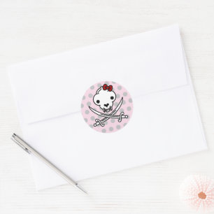 Funny Black White Jolly Kitty Pirate Skull Bones Classic Round Sticker