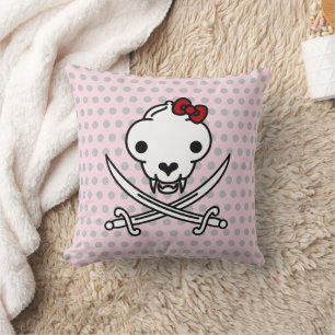 Funny Black White Jolly Kitty Pirate Skull Bones Cushion
