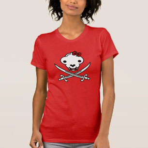 Funny Black White Jolly Kitty Pirate Skull Bones T-Shirt