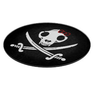 Funny Black White Jolly Kitty Pirate Skull Sabres Cutting Board