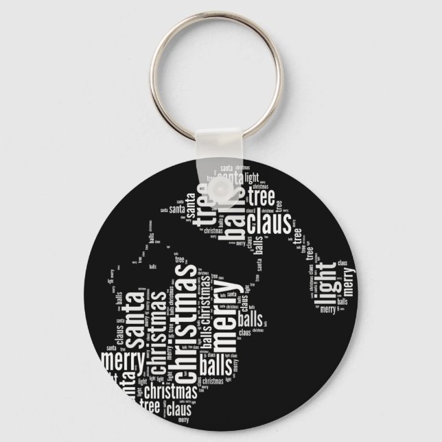 Funny Black White Merry Christmas Santa Typography Key Ring (Front)