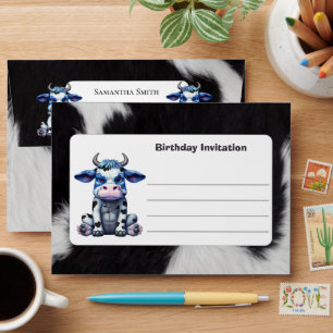 FUNNY Black White Modern Cow birthday Envelope