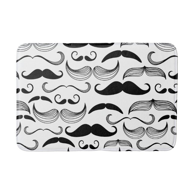 Funny Black & White Moustache Design Bath Mat (Front)