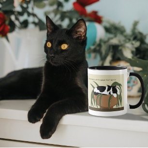 Funny Black White Tuxedo Cat Sleeping Houseplant Mug