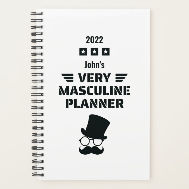 Funny Black & White Very Masculine Planner (Front)