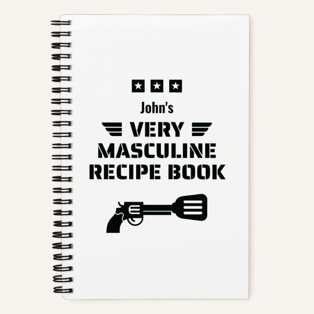 Funny Black & White Very Masculine Recipe Book (Front)