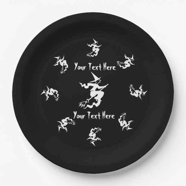 funny black witches spooky scary halloween  paper plate (Front)
