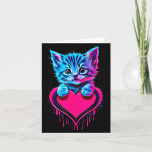 Funny Blacklight Glitch Art Cute Cat Kitten Valent Card