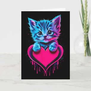 Funny Blacklight Glitch Art Cute Cat Kitten Valent Card