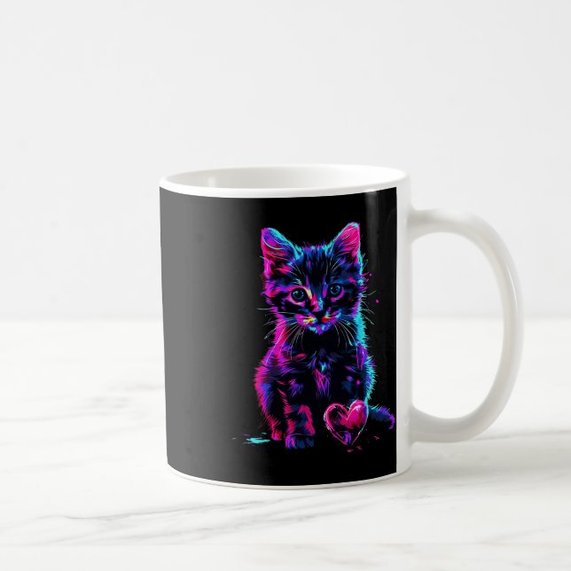 Funny Blacklight Glitch Art Cute Cat Kitten Valent Coffee Mug (Right)