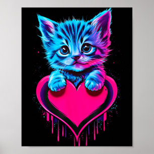 Funny Blacklight Glitch Art Cute Cat Kitten Valent Poster
