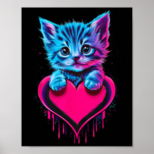 Funny Blacklight Glitch Art Cute Cat Kitten Valent Poster