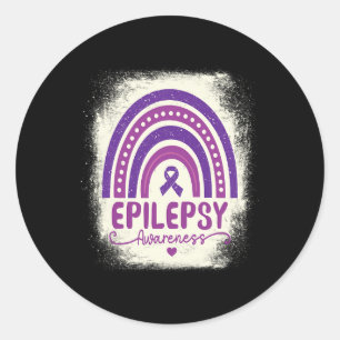 Funny Bleached Rainbow Purple Ribbon Epilepsy Awar Classic Round Sticker