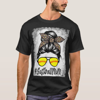 Funny Bleached Softball Mum Life With Leopard And  T-Shirt