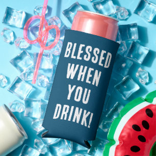 Funny Blessed When You Drink Blue & White Wedding Seltzer Can Cooler