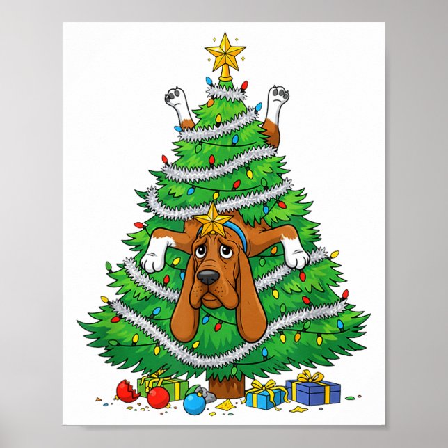 Funny Bloodhound Dog Christmas Tree Lights Kids Me Poster (Front)