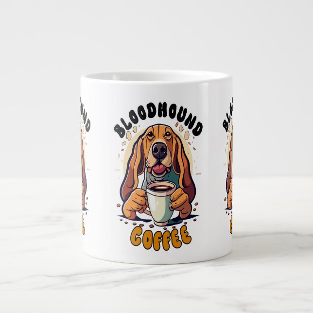 Funny Bloodhound dog drinking coffee Speciality Mu Large Coffee Mug (Front)