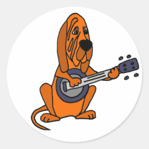 Funny Bloodhound Playing Banjo Classic Round Sticker