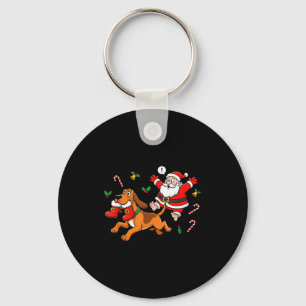 Funny Bloodhound Santa Claus Boots Christmas Women Key Ring
