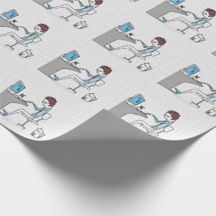 Funny Blue and Grey Computer Nerd with Cat Wrapping Paper