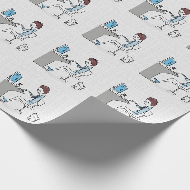Funny Blue and Grey Computer Nerd with Cat Wrapping Paper (Corner)