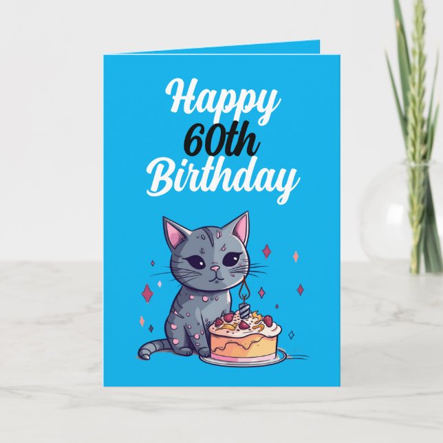 Funny Blue and White Cat Husband 60th Birthday Card (Front)