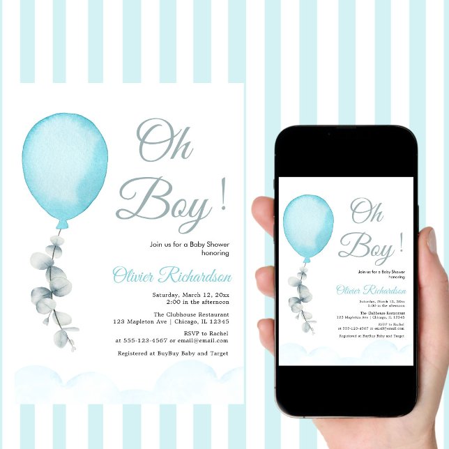 funny Blue Balloons Baby Boy Shower  Invitation (Creator Uploaded)