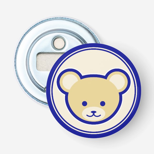 Funny Blue Beige Teddy Bear Cute Cartoon Art Bottle Opener (Front)