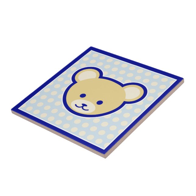 Funny Blue Beige Teddy Bear Cute Cartoon Art Tile (Side)