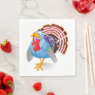 Funny Blue Cartoon Turkey with Patriotic Feathers Napkin