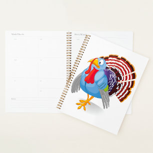 Funny Blue Cartoon Turkey with Patriotic Feathers  Planner