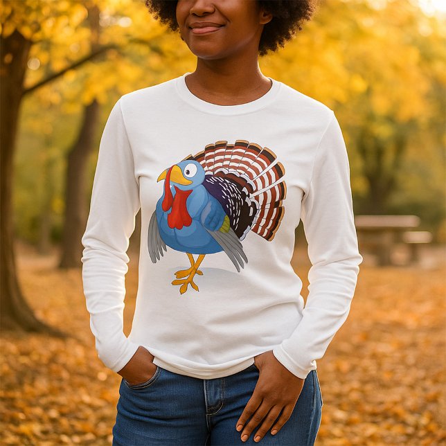 Funny Blue Cartoon Turkey with Patriotic Feathers  T-Shirt (Creator Uploaded)