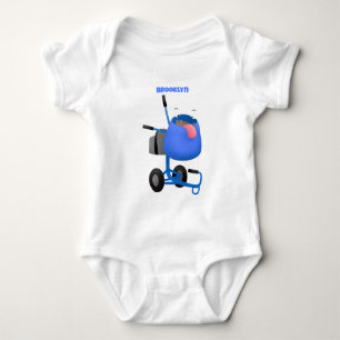 Funny blue cement mixer cartoon illustration baby bodysuit