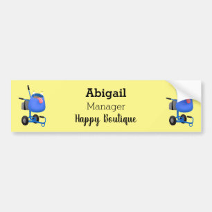 Funny blue cement mixer cartoon illustration bumper sticker