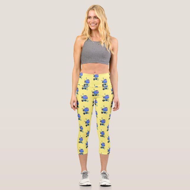 Funny blue cement mixer cartoon illustration capri leggings (Front)