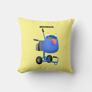 Funny blue cement mixer cartoon illustration cushion