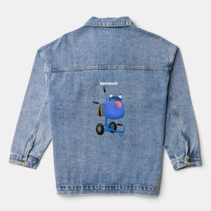 Funny blue cement mixer cartoon illustration denim jacket