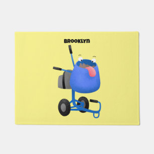 Funny blue cement mixer cartoon illustration doormat