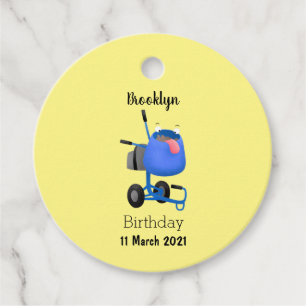 Funny blue cement mixer cartoon illustration favour tags