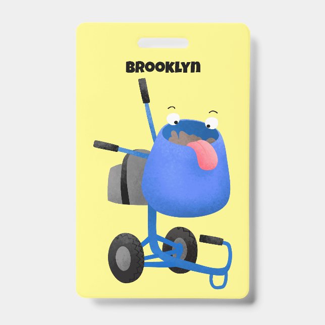 Funny blue cement mixer cartoon illustration  ID badge (Front)