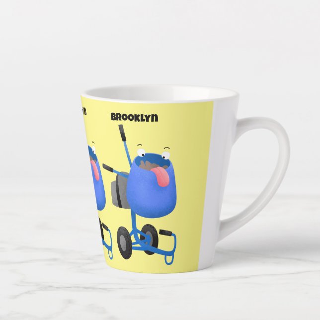 Funny blue cement mixer cartoon illustration  latte mug (Right)
