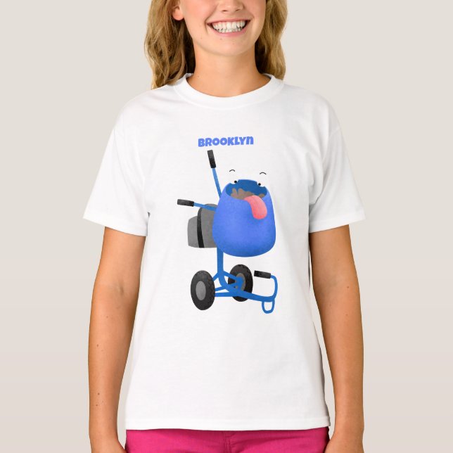 Funny blue cement mixer cartoon illustration T-Shirt (Front)