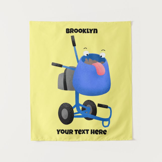 Funny blue cement mixer cartoon illustration tapestry (Front)