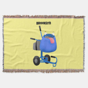 Funny blue cement mixer cartoon illustration throw blanket