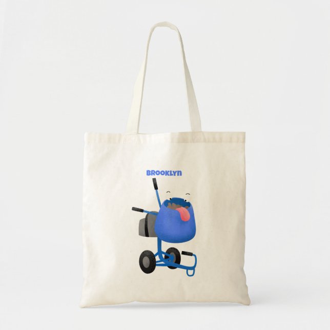 Funny blue cement mixer cartoon illustration tote bag (Front)