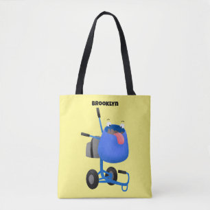 Funny blue cement mixer cartoon illustration tote bag