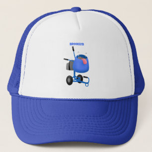 Funny blue cement mixer cartoon illustration trucker hat
